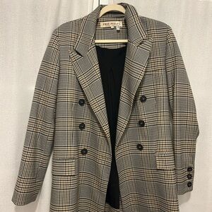 Free People Checkered Blazer in Black and Tan